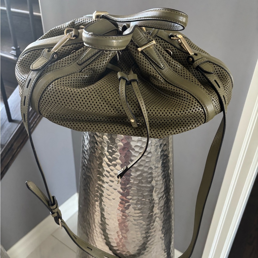 Olive Green Rebecca Mankoff, genuine leather handbag with shoulder strap - Picture 6 of 14